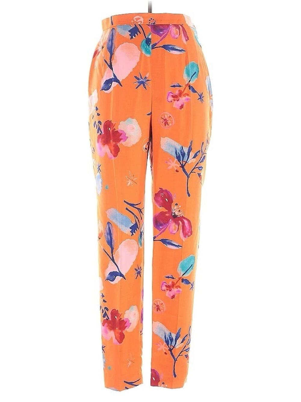 NWT Kenzo Orange Floral Print Silk Pants US 6